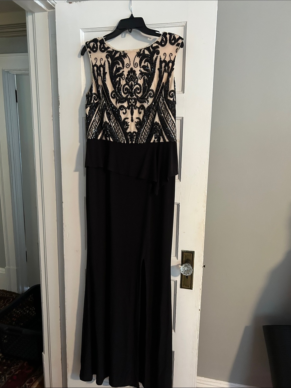 Onyx Nite Black and Ivory Beaded Maxi Dress
